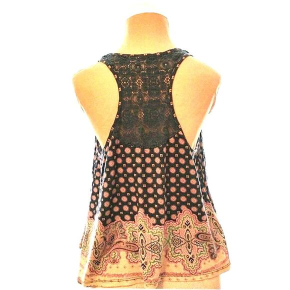 BOHEMIAN Summer Top Sz Large BLUE Racer Back with LACE BACK  EXOTIC BOHO PATTERN - Picture 6 of 14